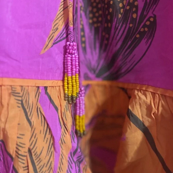 FARM Rio Pink and Orange Floral Puff-Sleeve Mini Dress, Size Small - Picture 4 of 6